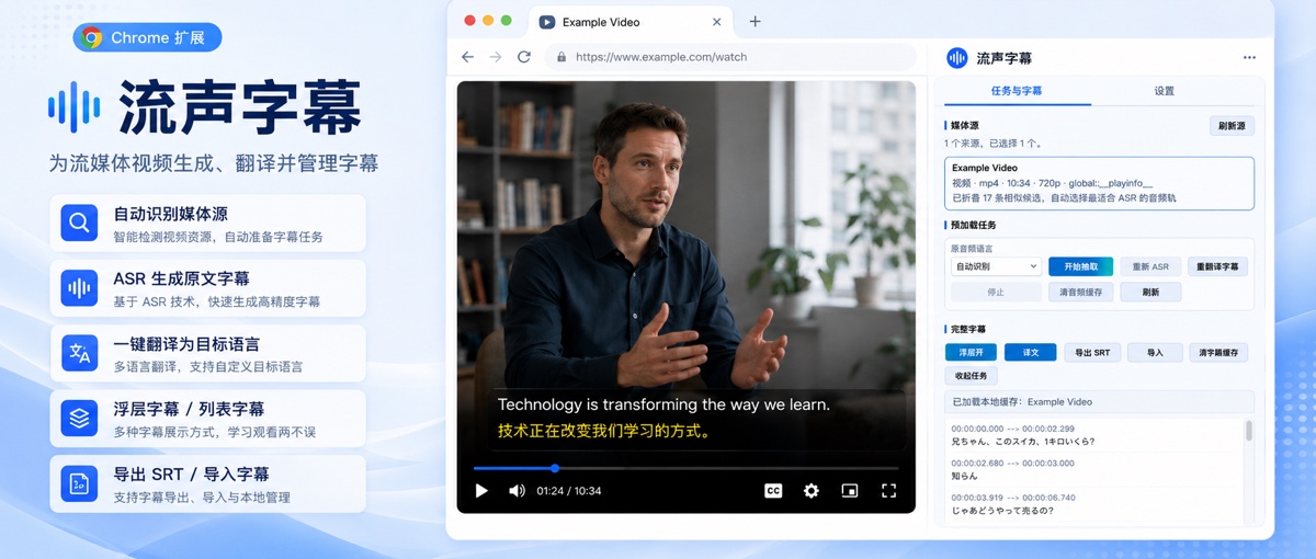 网页视频字幕生成与翻译